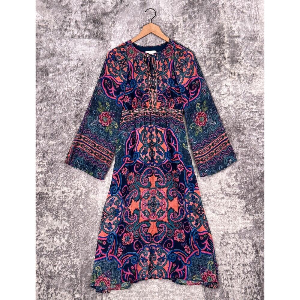 Anthropologie Dress 0 Womens Kaftan Midi Maxi Tie Front